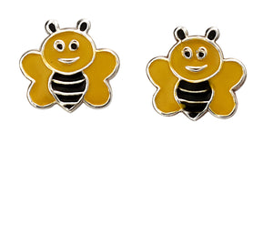 Sterling Silver 925 Enamel Bumble Bee Earrings  