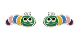 Sterling Silver 925 Caterpillars Enamel Stud Earrings FredBen Jewellery