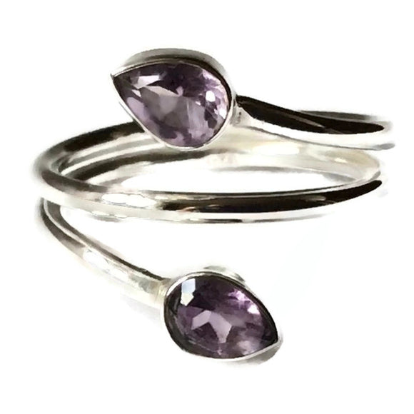 925 Sterling Silver Amethyst Teardrops Ring FredBen Jewellery