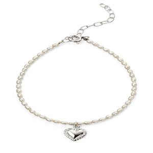 925 Sterling Silver Freshwater Rice Pearl Heart Bracelet FredBen Jewellery