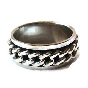 925 Sterling Silver Curb Chain Spinner Ring FredBen Jewellery