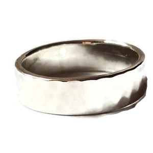 925 Sterling Silver Hammered Flat Band Ring FredBen Jewellery