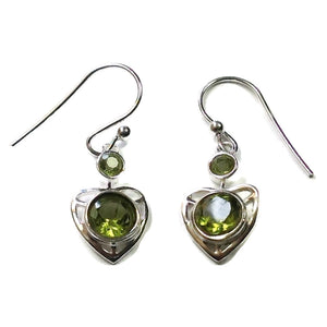 925 Sterling Silver Peridot Heart Drop Earrings FredBen Jewellery