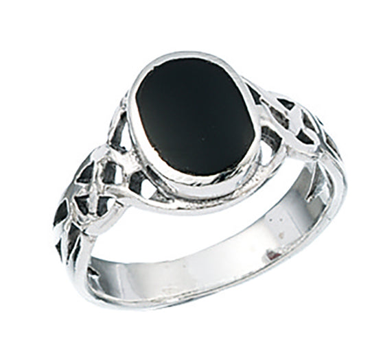 925 STERLING SILVER MENS CELTIC BLACK ONYX OVAL RING  FredBen Jewellery