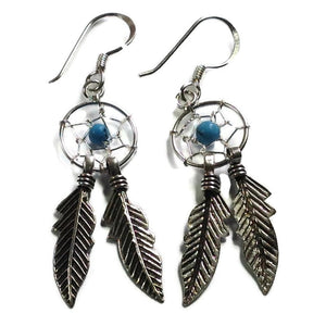 925 Sterling Silver Dream Catcher With Turquoise Drop Earrings FredBen Jewellery