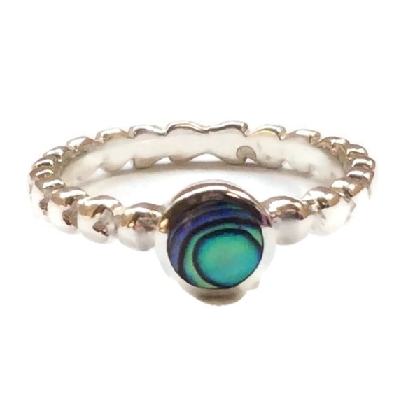 925 Sterling Silver Abalone Bobble Band Ring Fredben Jewellery